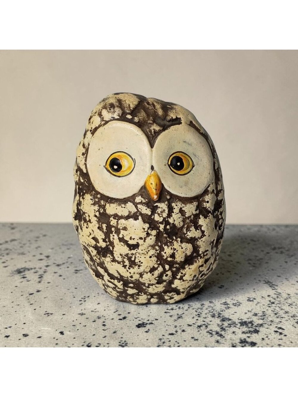 Vintage MCM Textured Owl Figurine 3.75" Hollow Pottery Japan Retro Woodland Bird